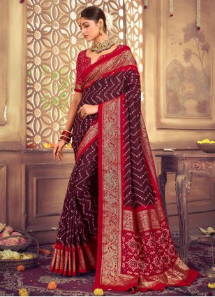 Wine Silk Abstract Trendy Sari