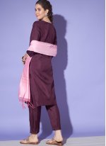Wine Silk Embroidered Pant Style Suit