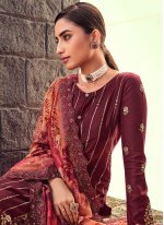 Wine Silk Embroidered Trendy Salwar Suits