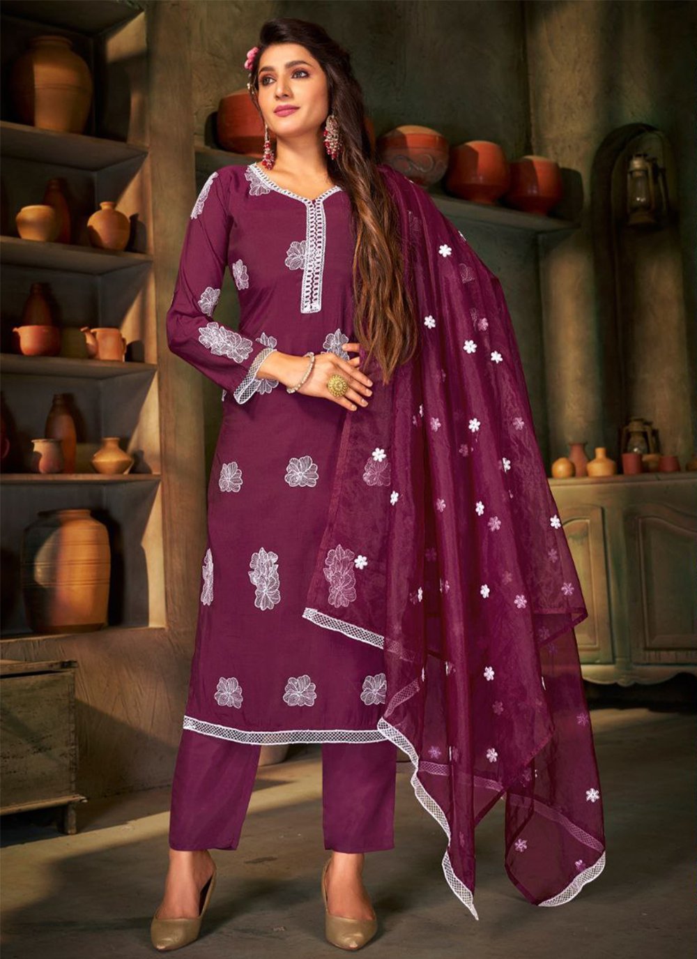 Gorgeous Wine Color Festive Wear Georgette Embroidered Work Salwar Suit at  Rs 2199 | Georgette Suit | ID: 2850461459548