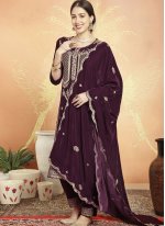 Wine Velvet Embroidered Salwar suit