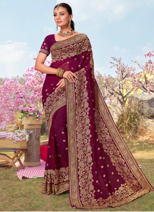 Buy Red Satin Sarees Online for Women in USA