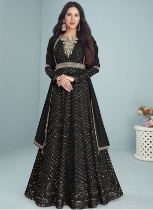 Winsome Black Embroidered Georgette Gown