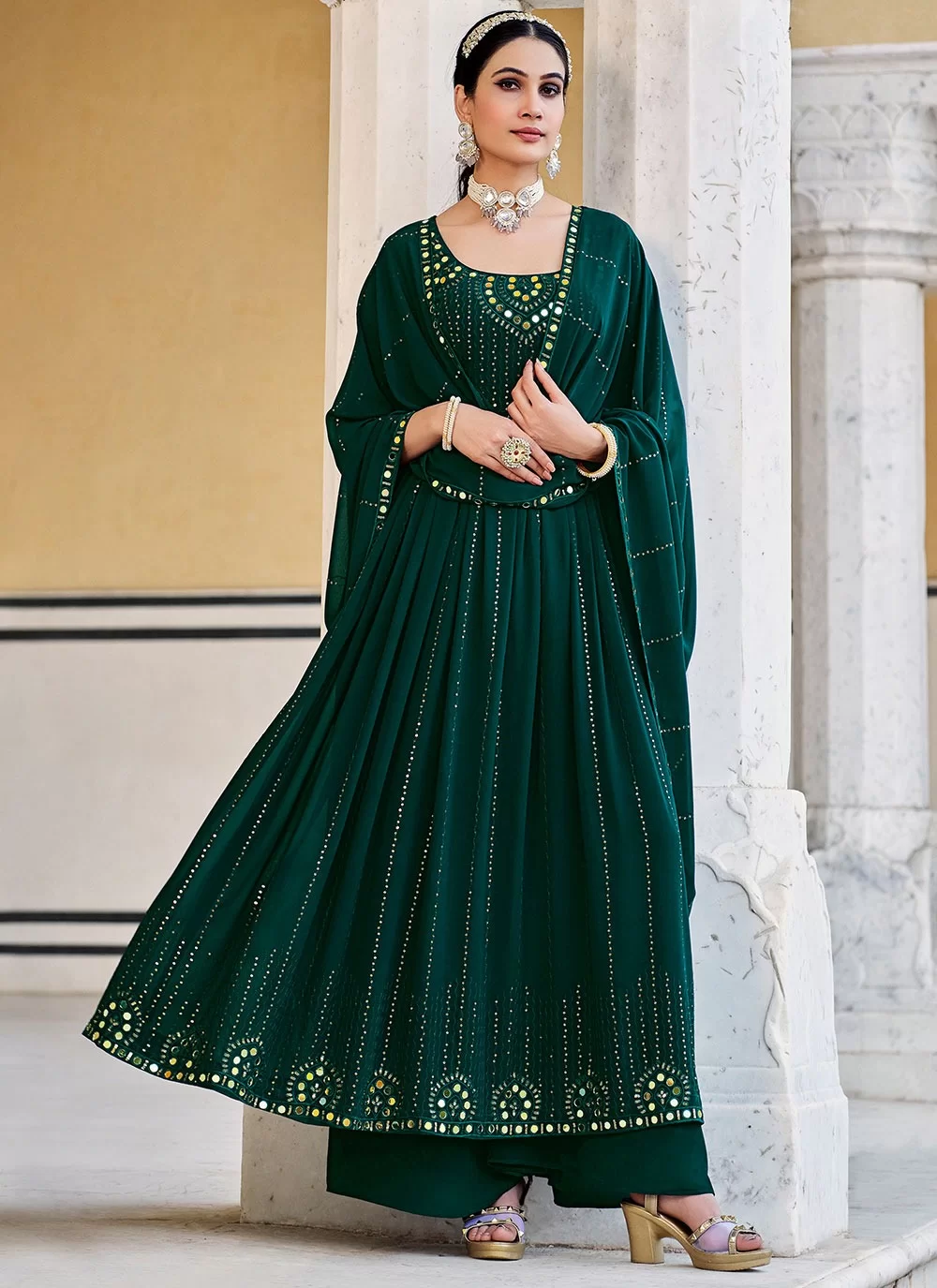 Bottle Green Salwar Suit In Maska Cotton With Plain – ReplicaVilla