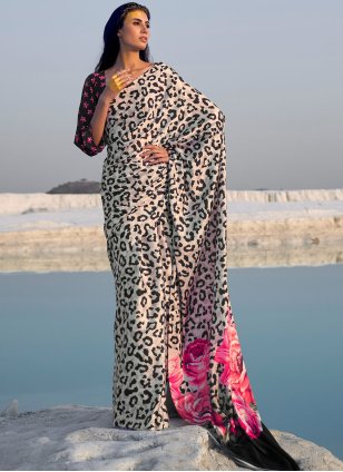 Women's Multi Colour Crepe Digital Print work Casual Sari