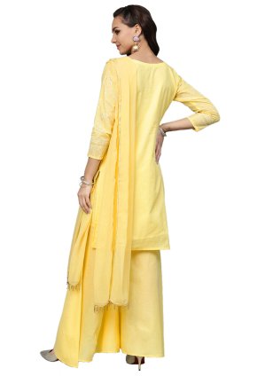 Yellow Blended Cotton Printed Straight Salwar Suit