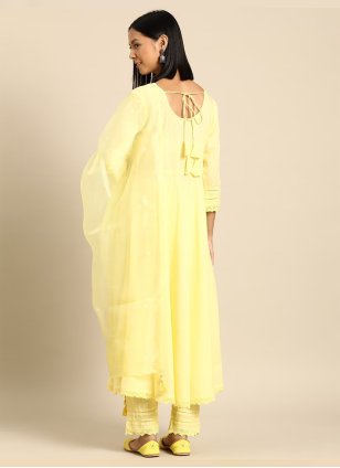 Yellow Cotton  Buttons Anarkali Suit