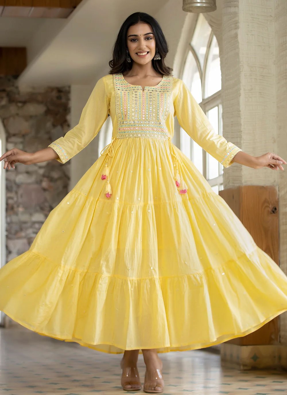 Cotton Digital Print Designer Gown in Multi Colour