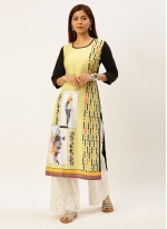 Yellow Crepe Abstract Designer Kurti