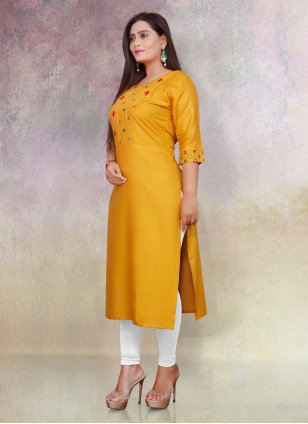 Yellow Designer Salwar Suits in Rayon with Embroidered work