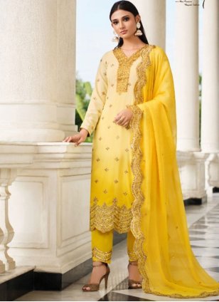 Yellow Festival Georgette Straight Salwar Suit