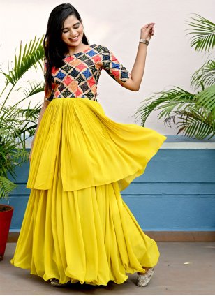 Yellow Georgette Casual Trendy Trendy Gown