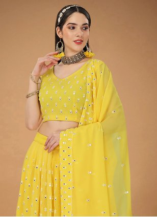 Yellow Georgette Embroidered Lehenga Choli