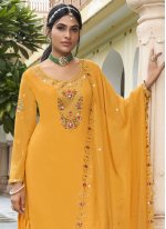 Yellow Georgette Embroidered Salwar suit