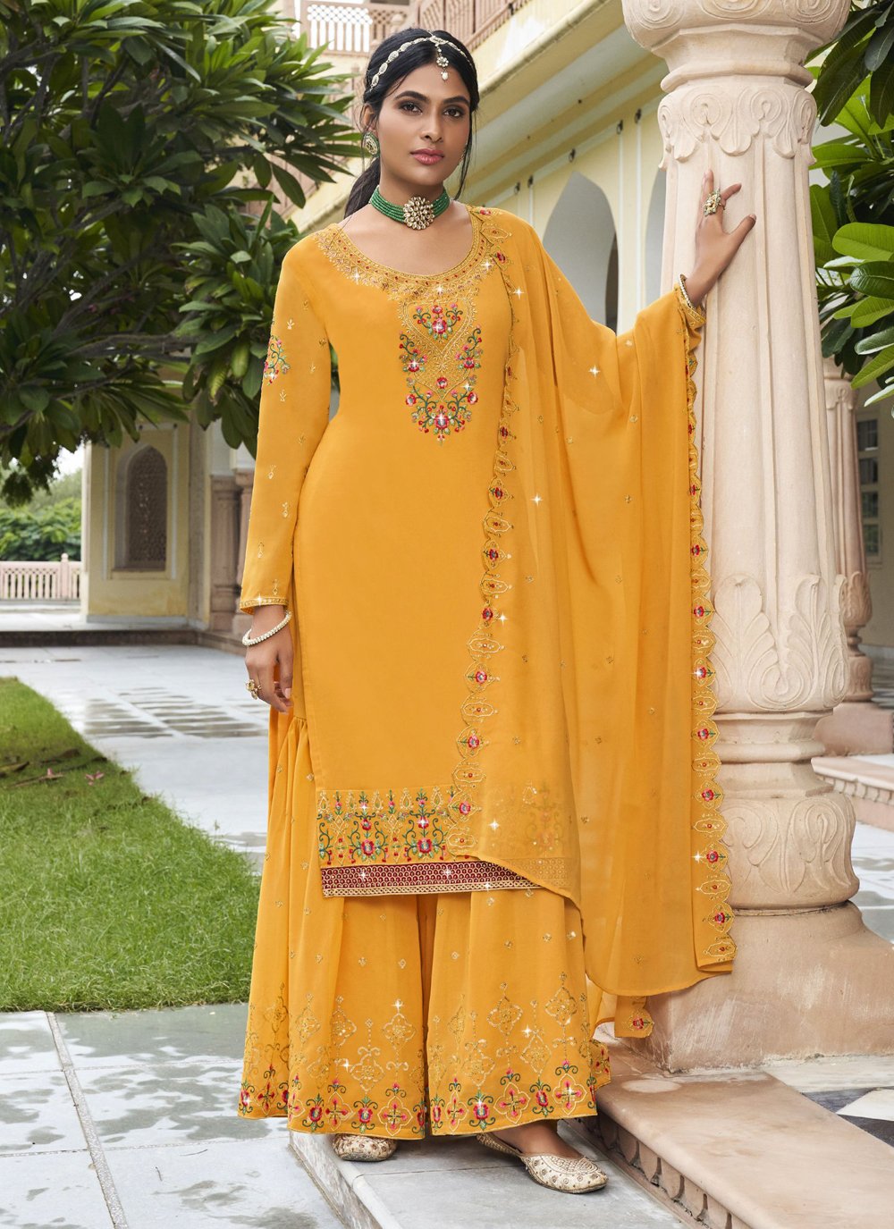 Buy Indian Suits - Magenta And Yellow Traditional Embroidery Punjabi Suit  At Hatkay