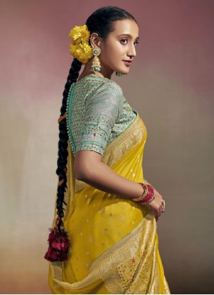Yellow Georgette Embroidered Trendy Saree