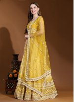 Yellow Georgette Lucknowi Work Trendy Party Wear Ghagra Choli