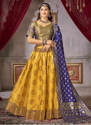 Buy Orange silk printed traditional wear lehenga choli at fealdeal.com