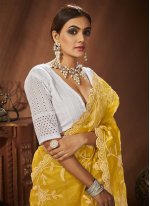 Yellow Khaddar Embroidered Trendy Sari