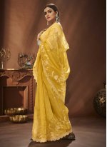 Yellow Khaddar Embroidered Trendy Sari