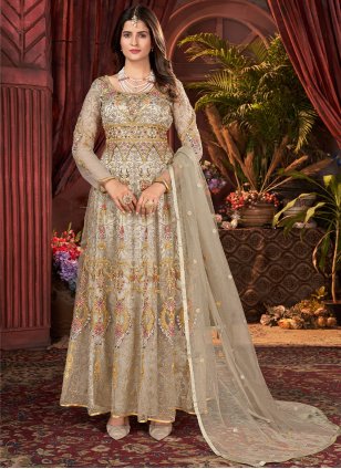 Yellow Net Embroidered Salwar suit