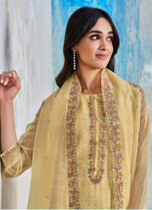 Yellow Organza Embroidered Salwar suit