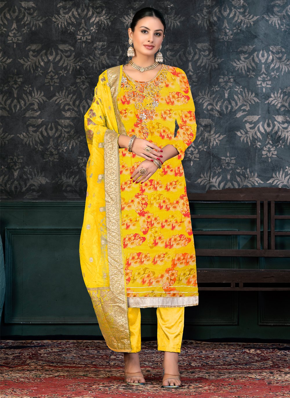 Yellow Palazzo suit design | Stylish dress designs, Simple indian suits,  Silk kurti designs