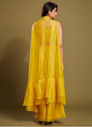 Yellow Organza Sequins Salwar suit