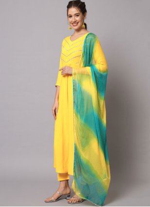 Yellow Rayon Plain Salwar suit