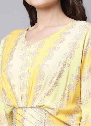 Yellow Rayon Printed Designer Kurti