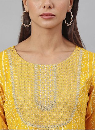 Yellow Rayon Printed Trendy Salwar Suits