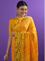 Yellow Satin Lace Classic Sari
