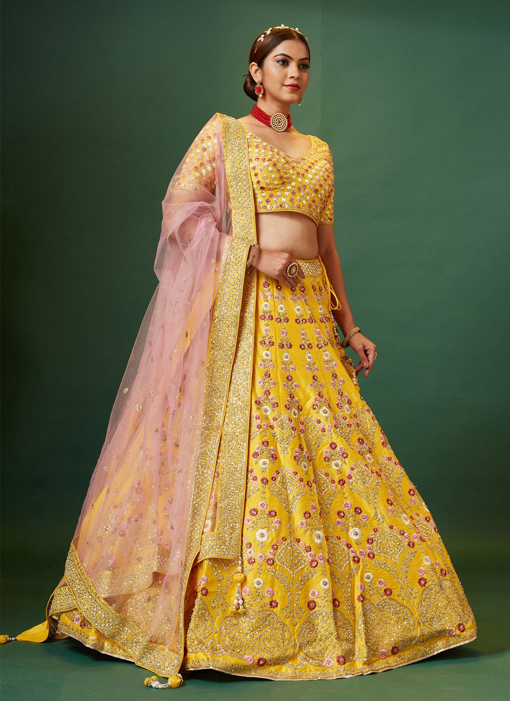 Buy Glamorous Yellow Embroidered Net Wedding Wear Lehenga Choli - Zeel  Clothing