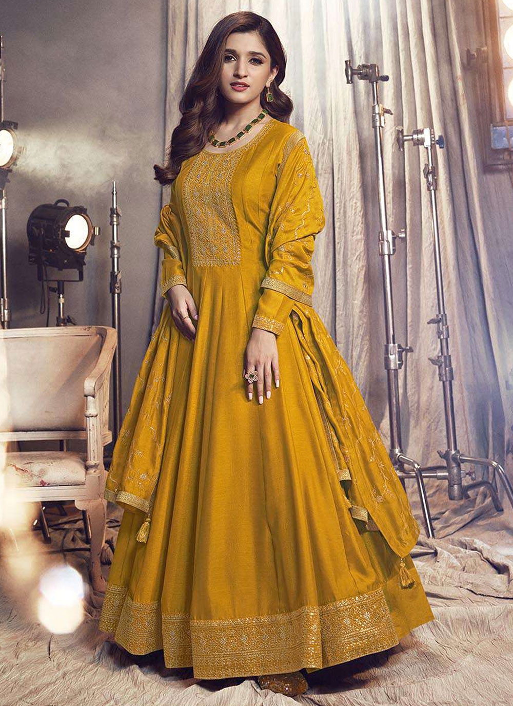 Prachi desai banglori silk anarkali deals suit in yellow colour