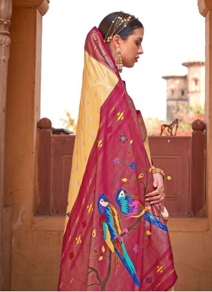 Yellow Silk Lace Designer Sari