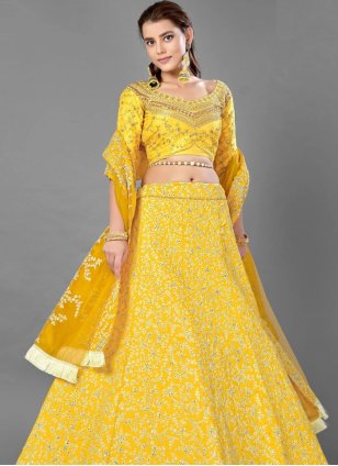 Yellow Jalpari Silk Designer Lehenga Choli for Wedding