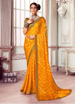 Yellow Silk Printed Classic Saree