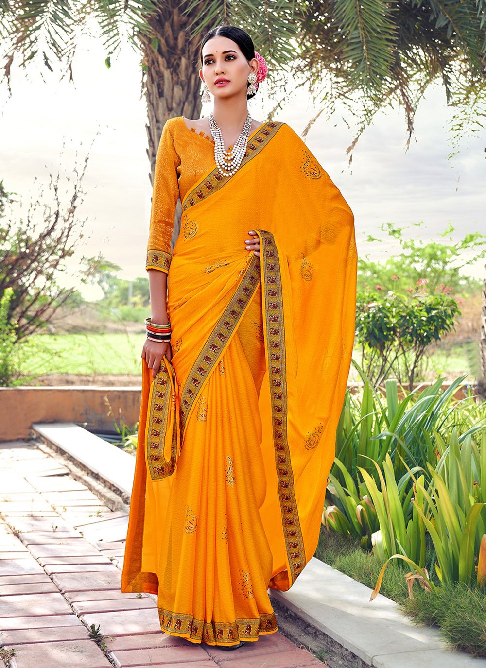 Buy Bridal Designer Saree - Yellow Premium Net Heavy Embroidered Saree –  Empress Clothing
