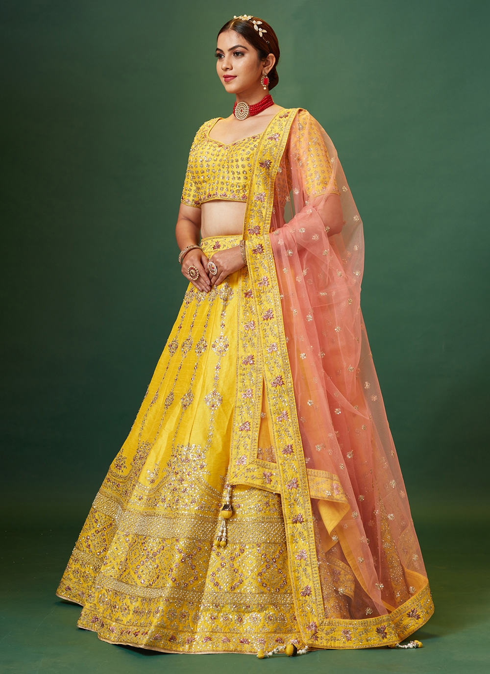 Buy Glamorous Yellow Embroidered Net Wedding Wear Lehenga Choli - Zeel  Clothing