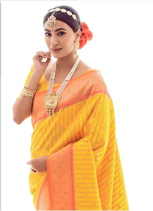 Yellow Silk Zari Classic Sari