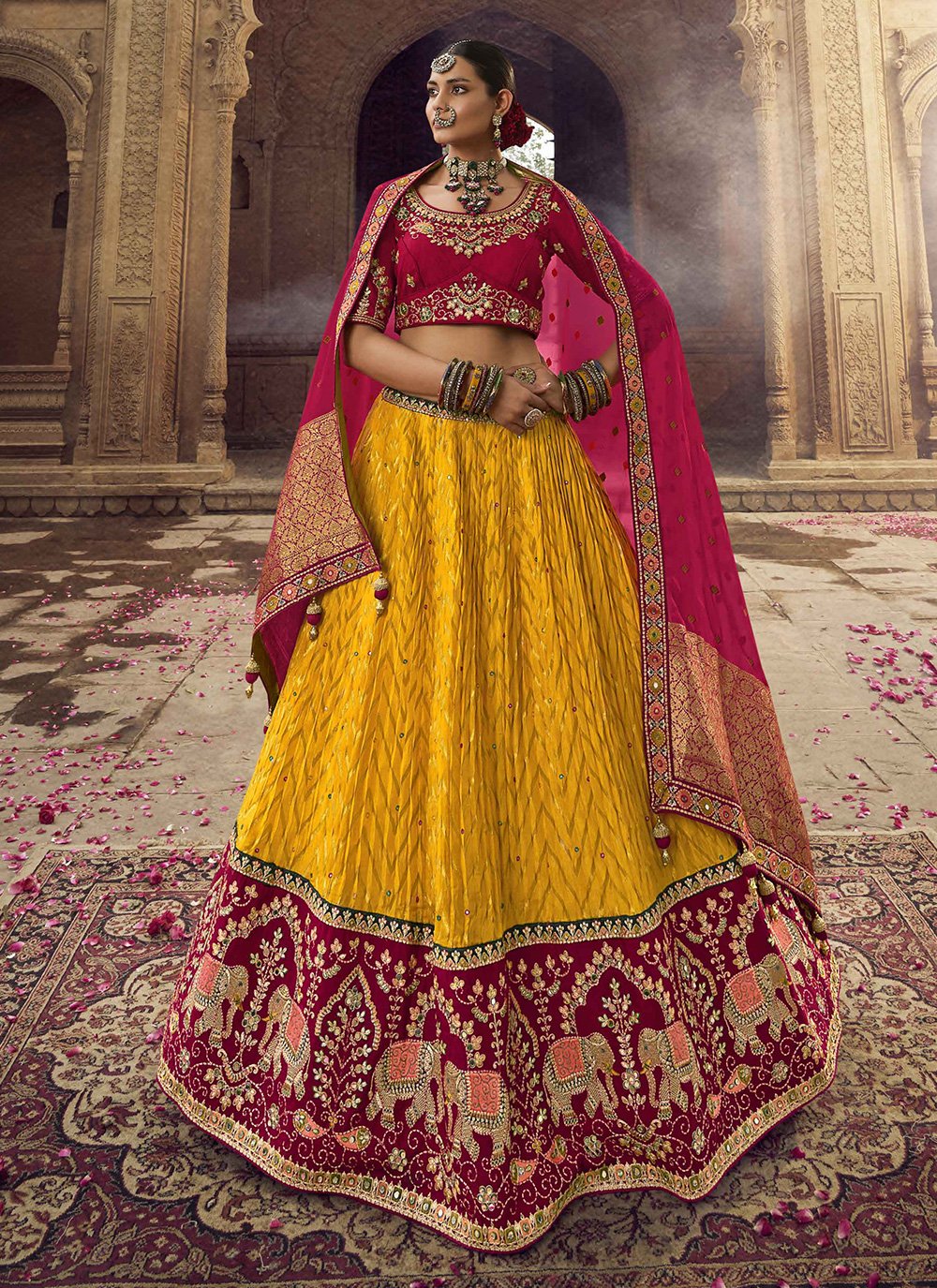 Magenta Georgette Dupatta Handmade Gota Patti Bridal Heavy Online in India  : Indianlacesandfabric.com