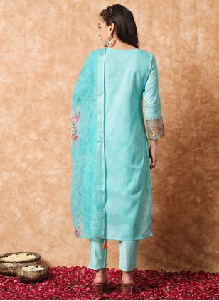 Aqua Blue Cotton  Digital Print Salwar suit