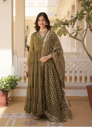 Awesome Georgette Embroidered  Trendy Gown