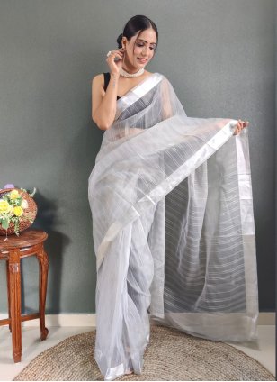 Beautiful Black and White Fancy Work work Traditional Saree