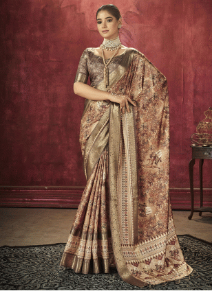 Beige color Traditional Saree with work