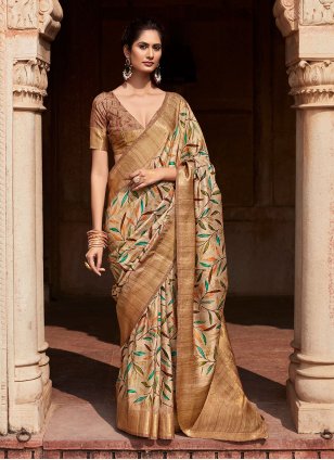 Beige Handloom Silk Woven Classic Sari
