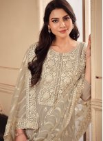 Beige Organza Embroidered Trendy Salwar Suits