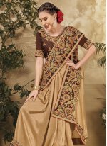 Beige Vichitra Silk Embroidered Classic Saree