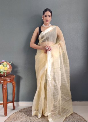 Black and Khaki color Organza Traditional Saree with Fancy Work work