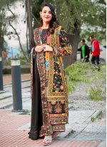 Black and Multi Colour Muslin Mirror Salwar suit